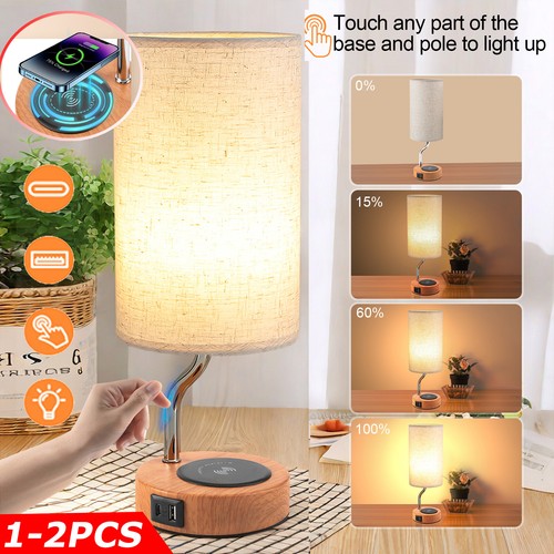 Touch Control Bedside Lamps 3Way Dimmable Table Lamp with USB Charging