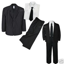 4pc Set Baby Baby Toddler Kid Teen Boy Wedding Formal Black Tuxedo Suit sz S-20