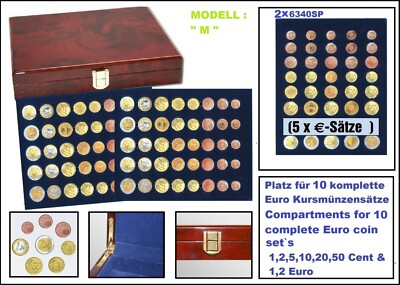SAFE-5792-M-Wurzelholz-Münzkassette-10x-EURO-Kursmünzensätze-1-Cent-2-Euro