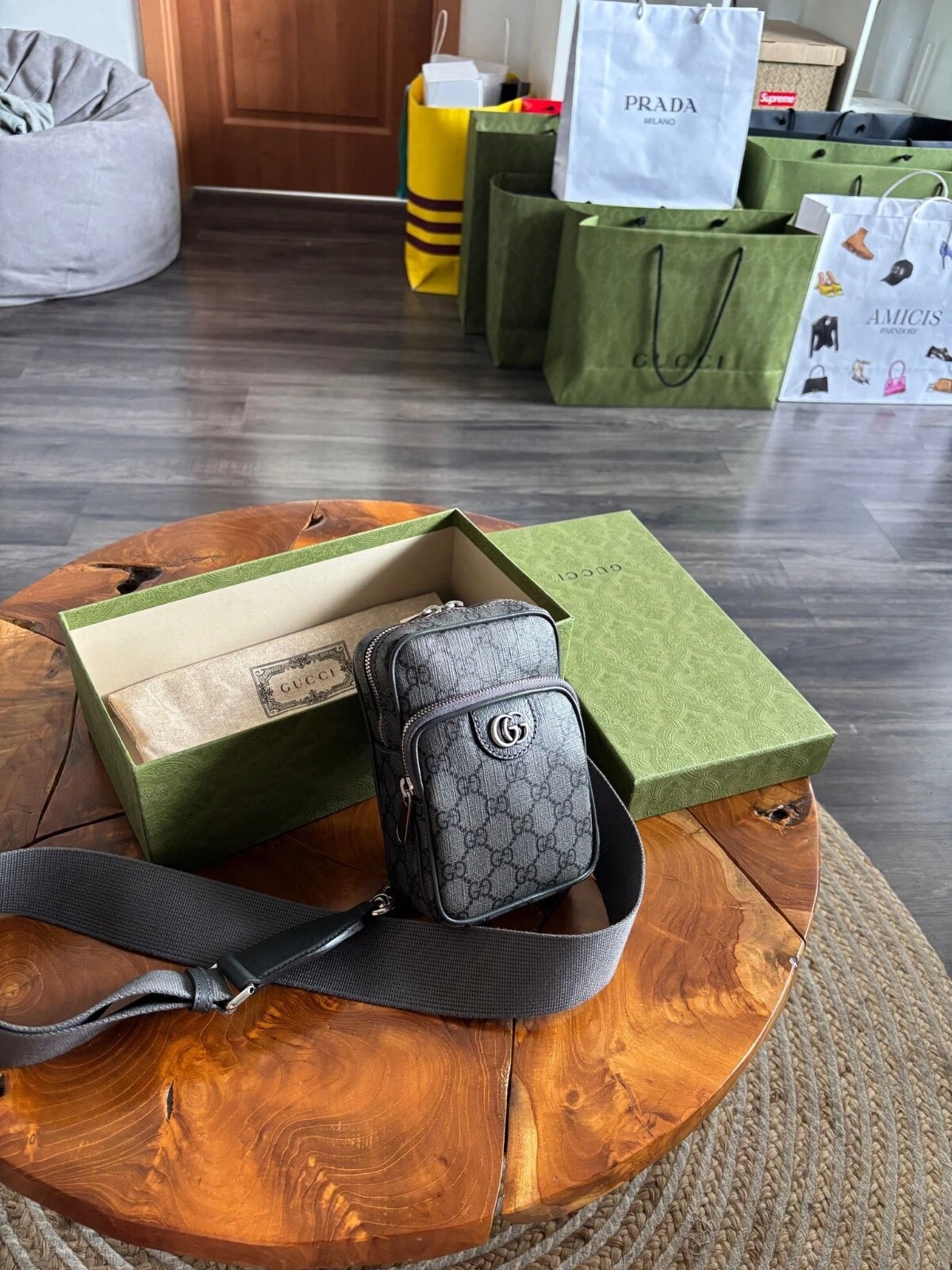 Mini sac à bandoulière GUCCI Ophidia GG Supreme gris taille unique