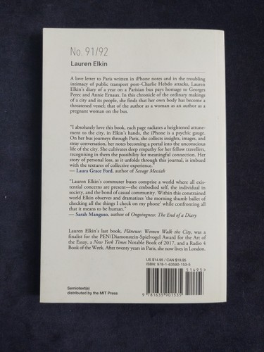 No. 91/92 Diary Of A Year On The Bus Paris Softcover Book Lauren Elkin 1st Print - Picture 2 of 23