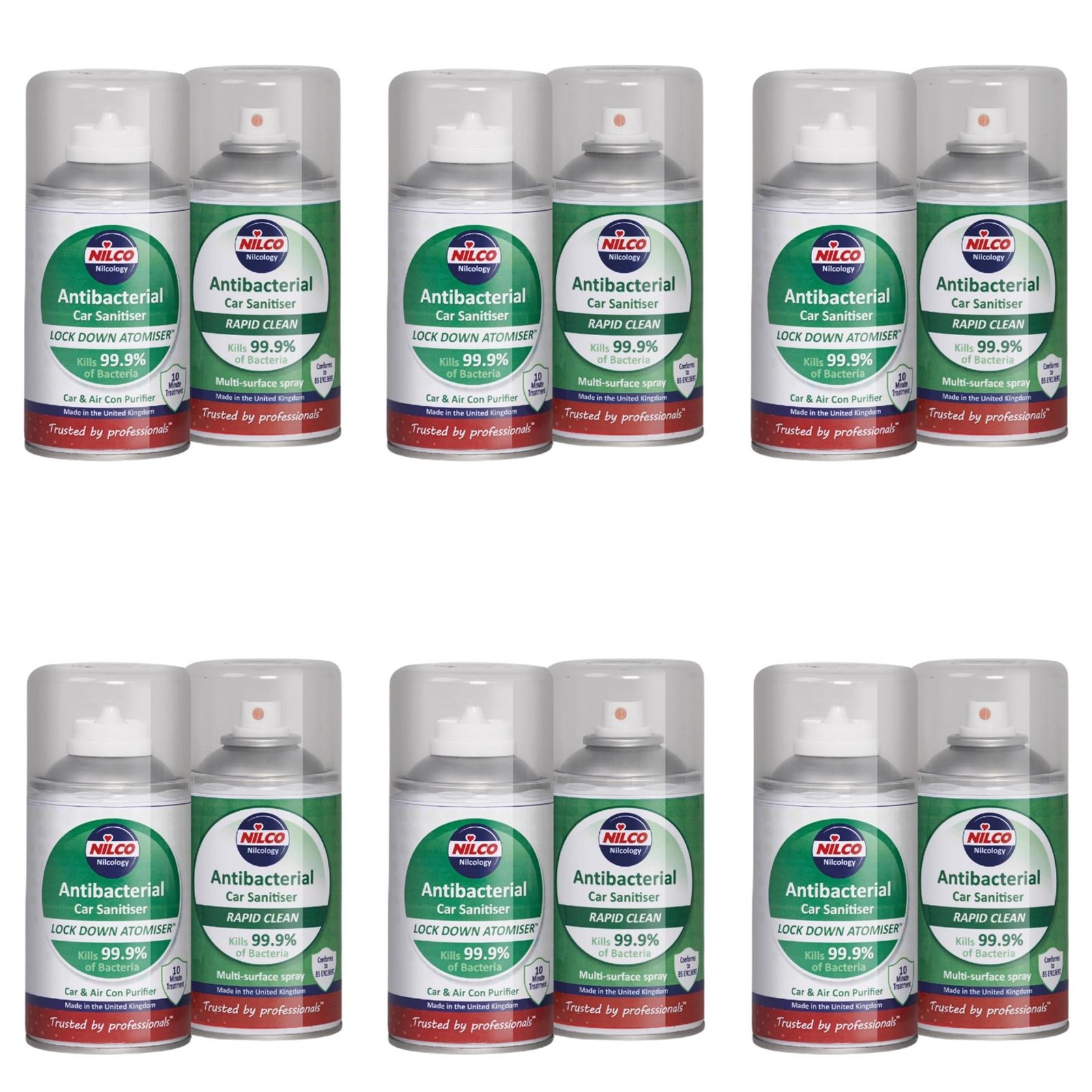Nilco Antibacterial Car Air Con Bomb Cleaner & Sanitiser Rapid Cleaner 150ml x6