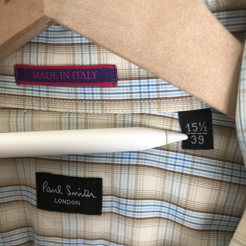Camisa PAUL SMITH London tamanho 15 1/2 - 39 xadrez algodão feita na Itália botão para cima G/S - Imagem 4 de 4