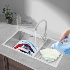 Double Bowl Sink, Laundry Sink With Washboard, Stainless Steel Laundry Sink