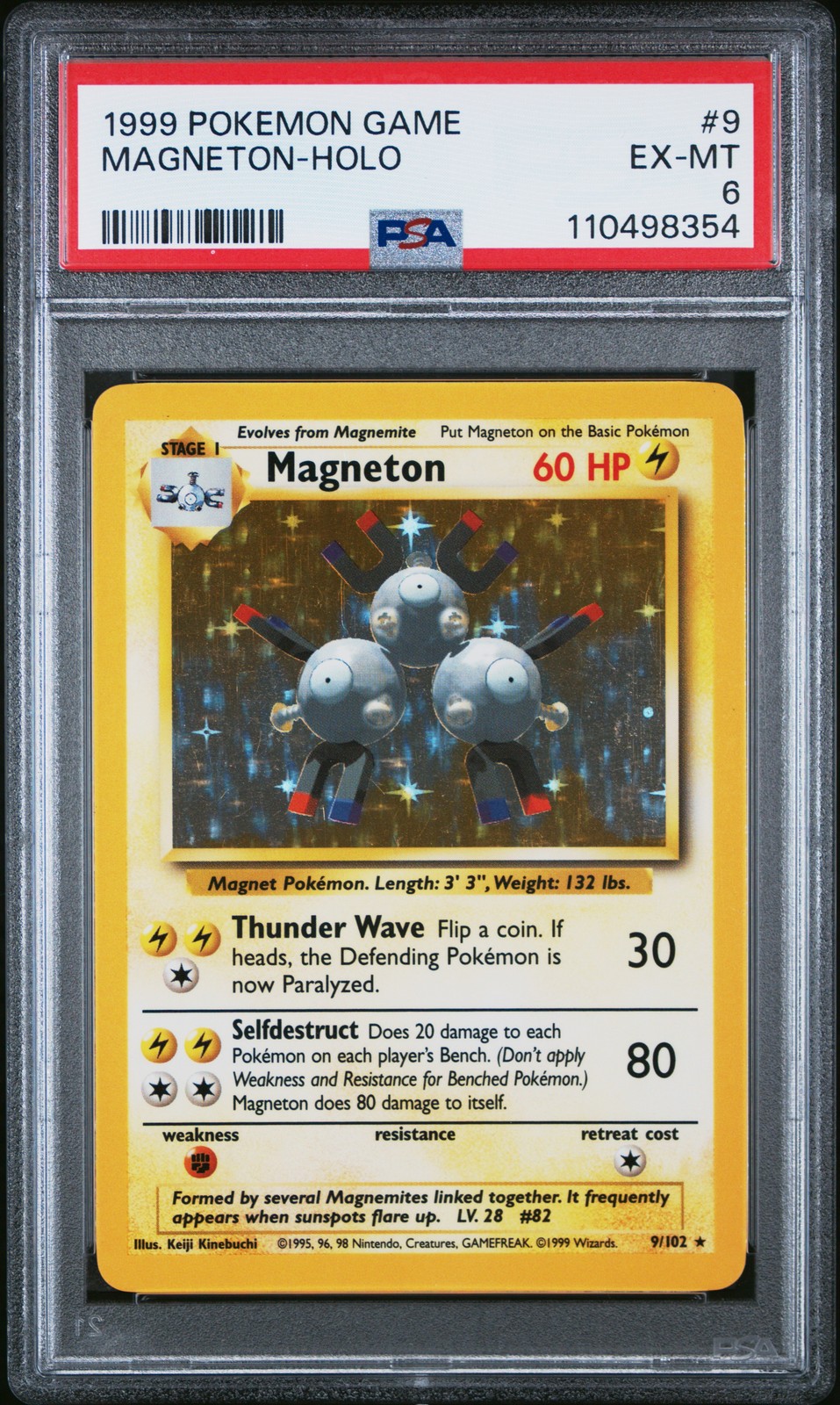 1999 POKEMON BASE SET UNLIMITED #9 MAGNETON-HOLO PSA 6
