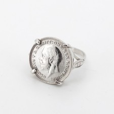 Sterling Silver George V Coin Signet Ring Sovereign 1935 Three Pence Vtg Size L
