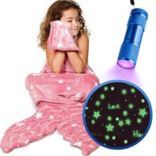 Mermaid Tail Blanket ,Glow in The Dark Throw Wearable Blanket ,Snuggle Pink