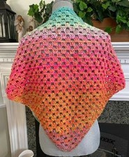 Handmade crochet granny shawl shawlette wrap acrylic yarn summer spring 54 x 24"