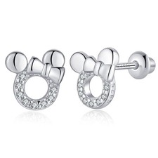 Sterling Silver Mouse Stud Earrings for Girls Women - Hypoallergenic Screw Backs
