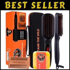 Beard Straightener Kit - Heated Brush, Soap, Comb