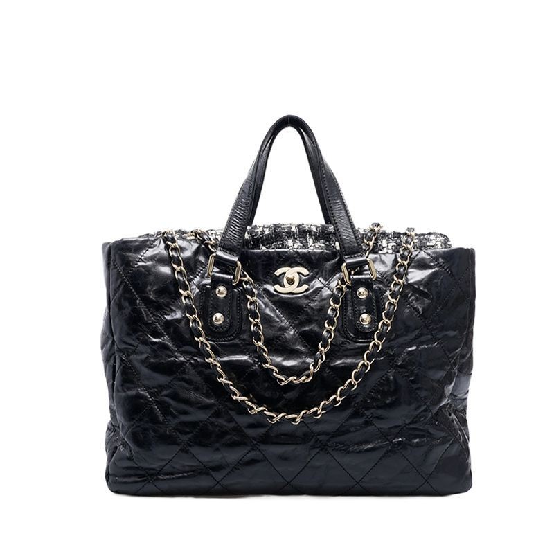 CHANEL 黒 ベルベット トートバッグ CHANEL シャネル ステッチロゴ トートバッグ | 中古通販