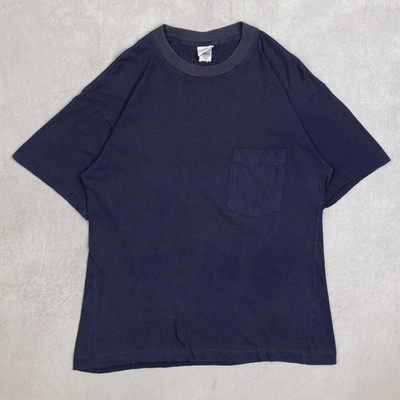 Vintage Blanko Pocket Single Stitch T-Shirt Small Herren 80er Jahre blau uni