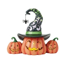 Jim Shore Altogether Spooky - Three Jack-O-Lanterns LED Figurine 6016642 New for