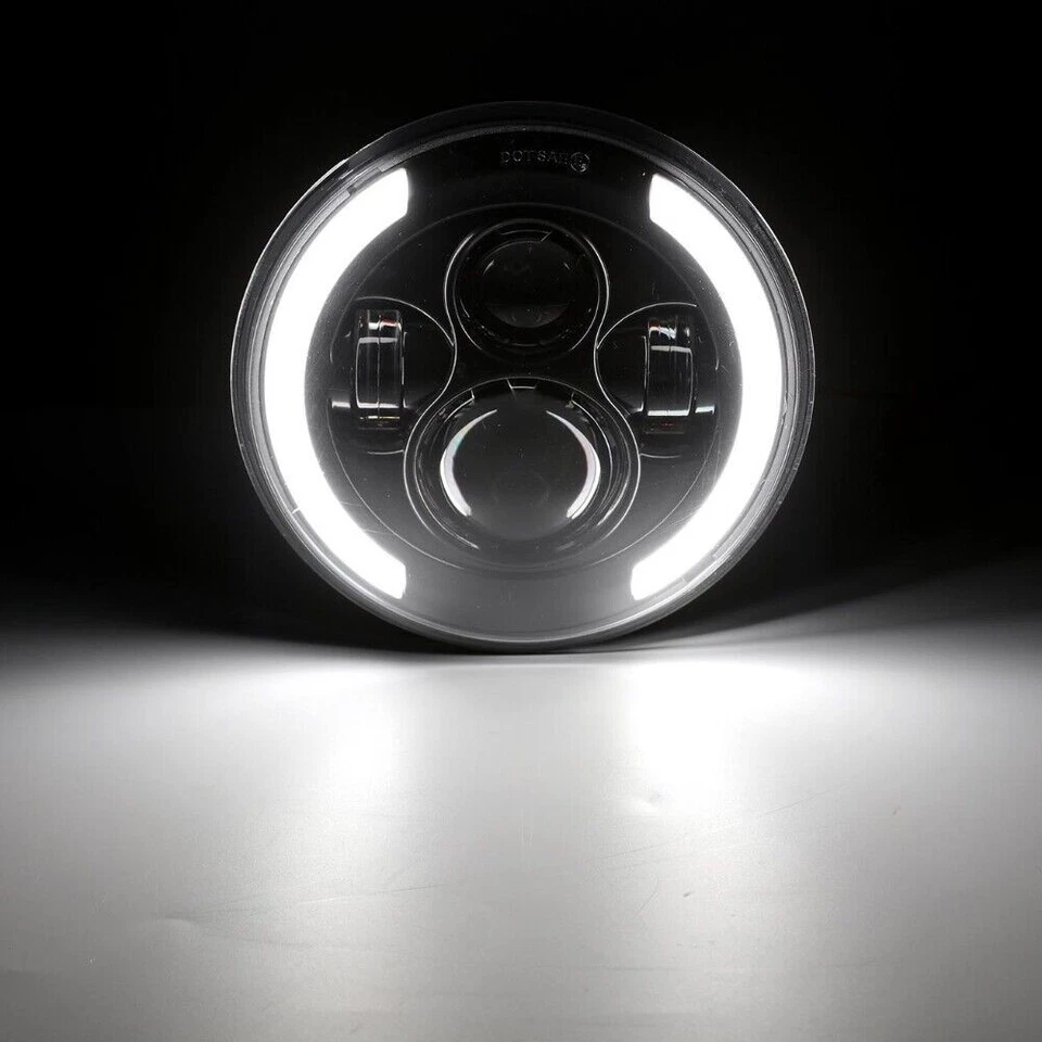 Par de faros LED redondos 130W negros 7 pulgadas ajuste alto/bajo Ford Thunderbird Mustang Foto 2 de 4