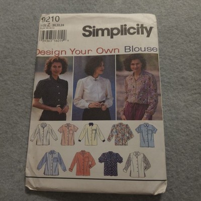 Simplicity 9210 Sewing Pattern Design Your Own Blouse Size 20 22 24 - 1994