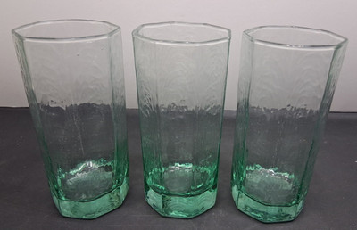 Libbey Chivalry Spanish Green Glasses 6.25'' Vintage Textured Tumblers Cups