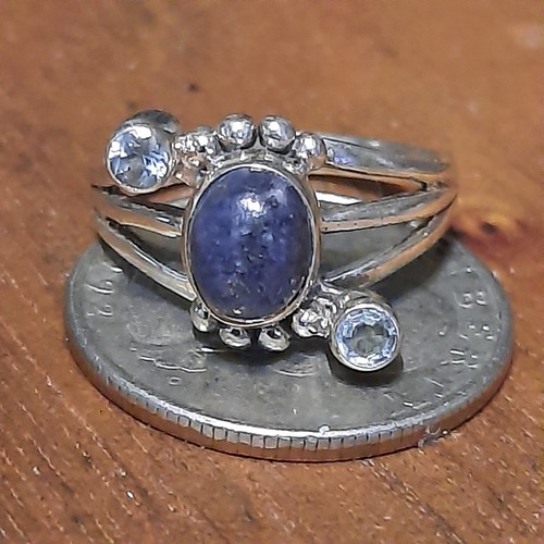 Sterling Silver Lapis Lazuli Statment Ring Size 8 Cz Tribal Style 925 Dainty 