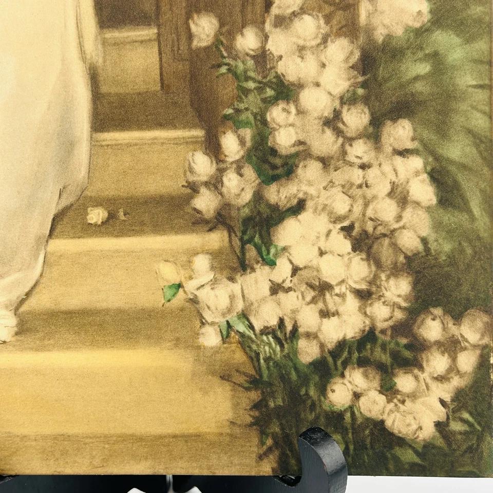 Antiguo estampado cromolito de 133/8x83/4′′ Bessie Pease Gutmann Bride Descending Stairs Foto 4 de 4