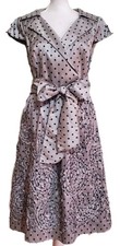 Adrianna Papell vtg 90s gray black polka dot cap sleeve soutache accent dress 6