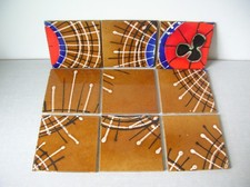 Lot de 9 carreaux de céramique de table salon Juliette Belarti des années 1970