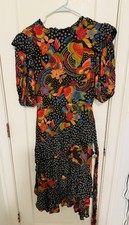 Farm Rio Tiered Belted Midi Dress In Toucanfly Black Sz Large Ruffle Buttons Zip