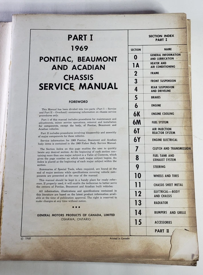 1969 Acadian Beaumont Pontiac Chassis Shop Service Manual OEM GM Canada Foto 4 de 4