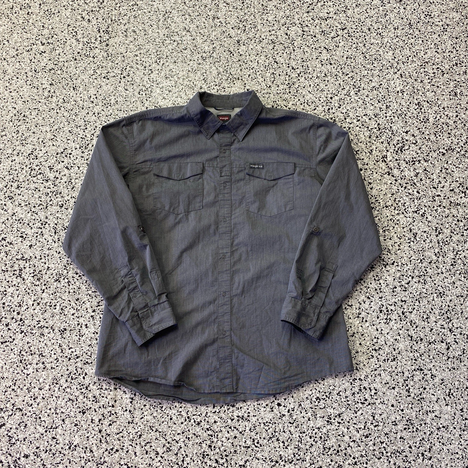 Wrangler Mens Polyester Utility Button Down Shirt Green Grey Size XL