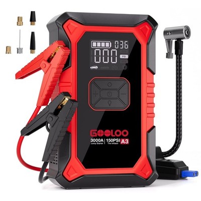 Gooloo Jump Starter with Air Compressor, 3000A, 150PSI Tire Inflator, Power Bank