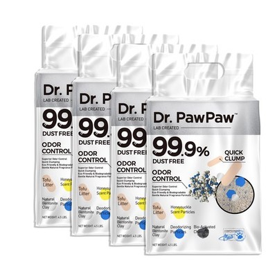 Dr. PawPaw Tofu Cat Litter,  Honeysuckle Scent, 18 LBS (4 x 4.5 LBS Bags)