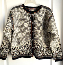Vtg DALE OF NORWAY Sweater Size M Fair Isle Wool Knit Cardigan Ski Nordic