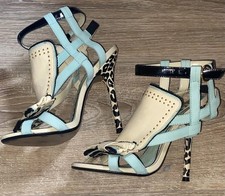 River Island Design Forum size UK 4 37 turquoise leopard strappy heels sandals 