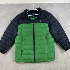 Polo Ralph Lauren Jacket Youth 6 Green Blue Down Puffer Pony Full Zip Pocket