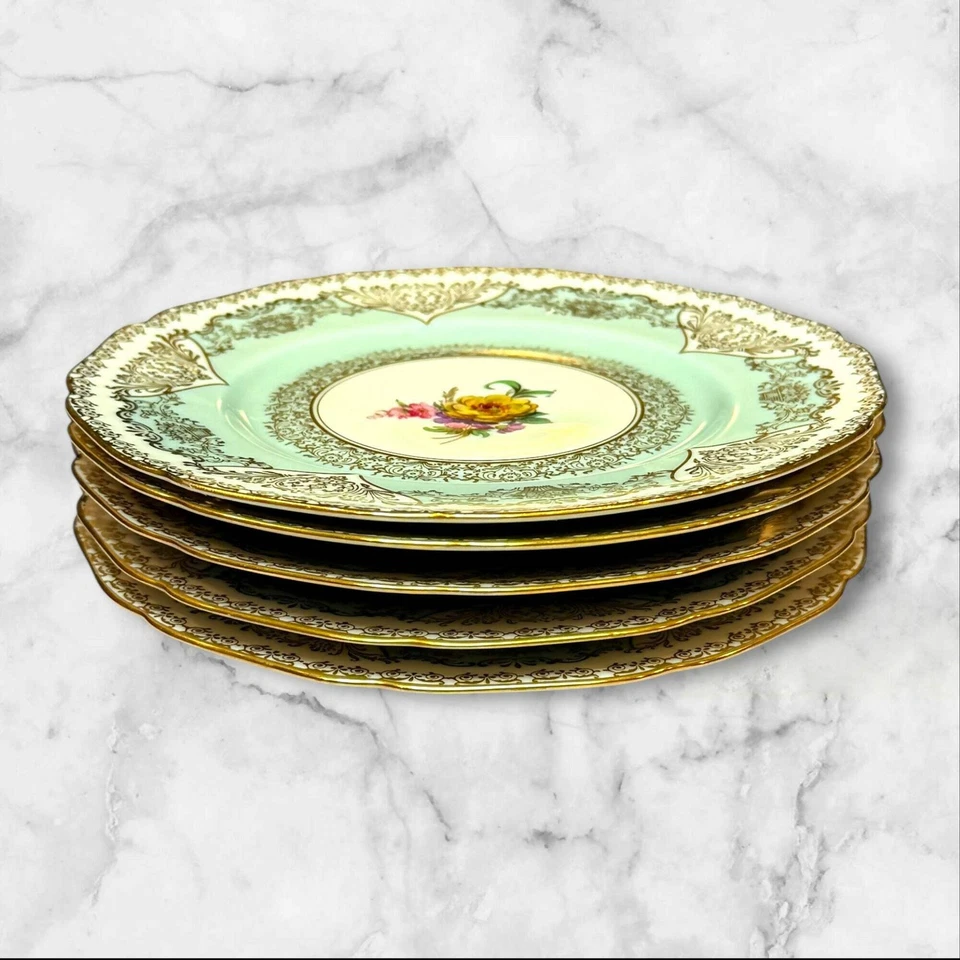 Platos de ensalada Hutschenreuther Hohenberg Alemania con borde dorado floral | Juego de 5 | Excelente Foto 2 de 4