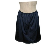 Vtg VANITY FAIR Black Half Slip Skirt LARGE 19" Silky Nylon Lace Lingerie USA