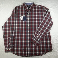 Mens BNWT Crown & Ivy Classic Fit Size L Red/Navy Plaid Button Down - 263