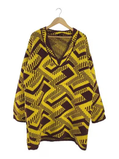 PRADA V-neck geometric ombr? knit sweater/ size L/ wool/ yellow/white/ AMAS 2021
