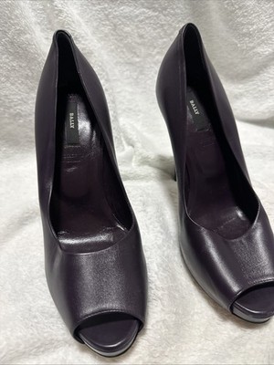 Bally Womens US 6.5 EU 36.5 Purple Leather Peep Toe High Heels Stiletto Italy