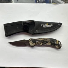 Camillus Titanium 3" Inch Fixed Blade Knife w/ Camo Handle & Sheath