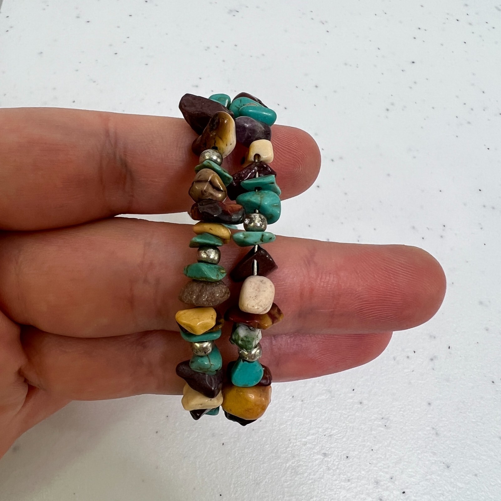 Gemstone Bracelet Chip Memory Wire Southwestern F… - image 2