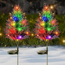 2 Pack Solar Power Garden Christmas Tree Stake Lights Yard Outdoor Decoration US