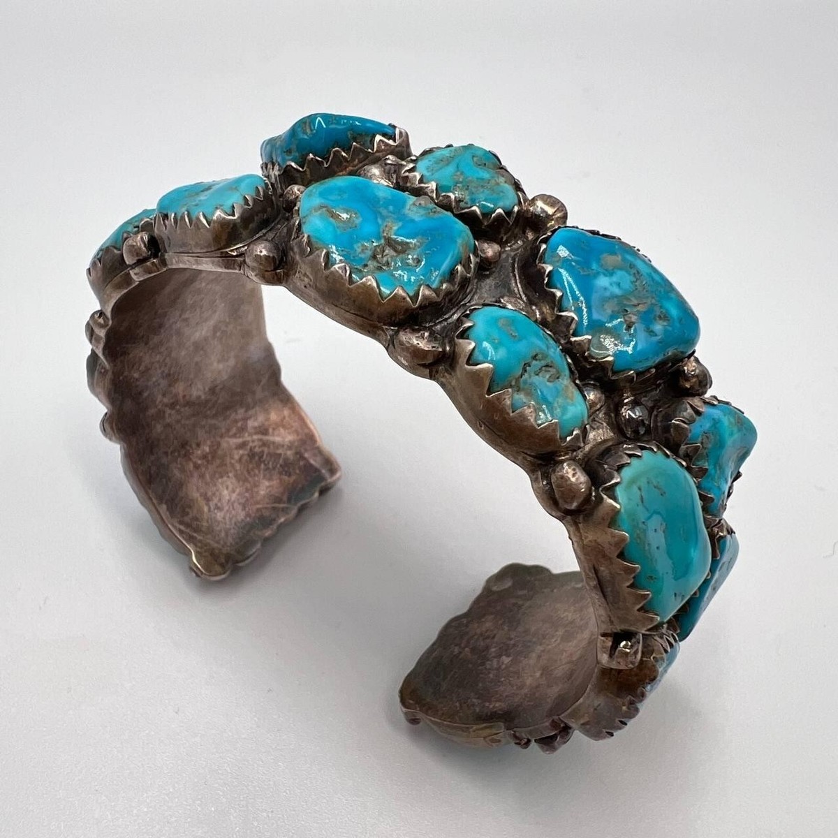 Navajo Sterling Silver 925 Turquoise Bangle Bracelet 2.3in Signed