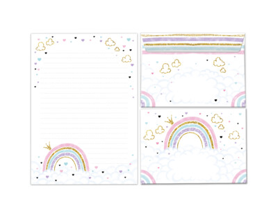 Briefpapier-Set Notizblock (A5) Briefumschläge Regenbogen Kindermotiv liniert