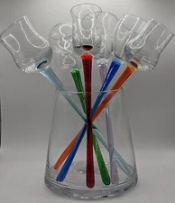 7 PC Flower Stem Shot Glasses & Ice Bucket Vase Bar Set Rainbow 