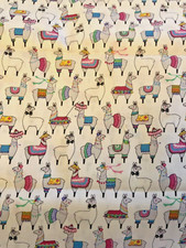 2017 Novelty Dressed Up Llamas by Fabric Traditions Multicolored on White BTFQ