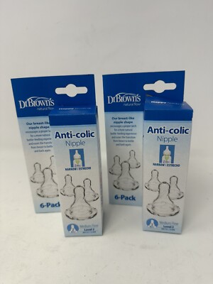 12 PACK! Dr Brown's Natural Flow Level 2, Narrow Baby Bottle Nipple, Medium, 3m+