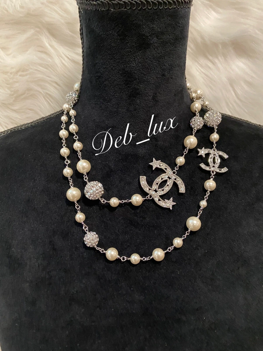 Chanel 3-Strand Faux Pearl & Crystal CC Choker Necklace