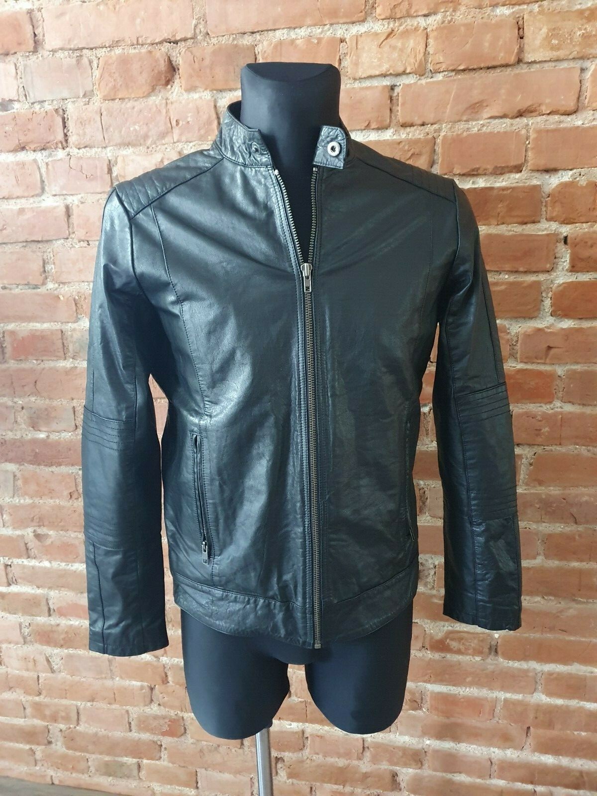 JACK & JONES Men's Genuine Leather Jacket Black Size S