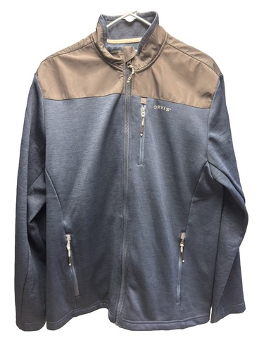 ORVIS Jacket Mens Size M Blue Black Full Zip Sweater Pullover Outdoor EUC Pocket