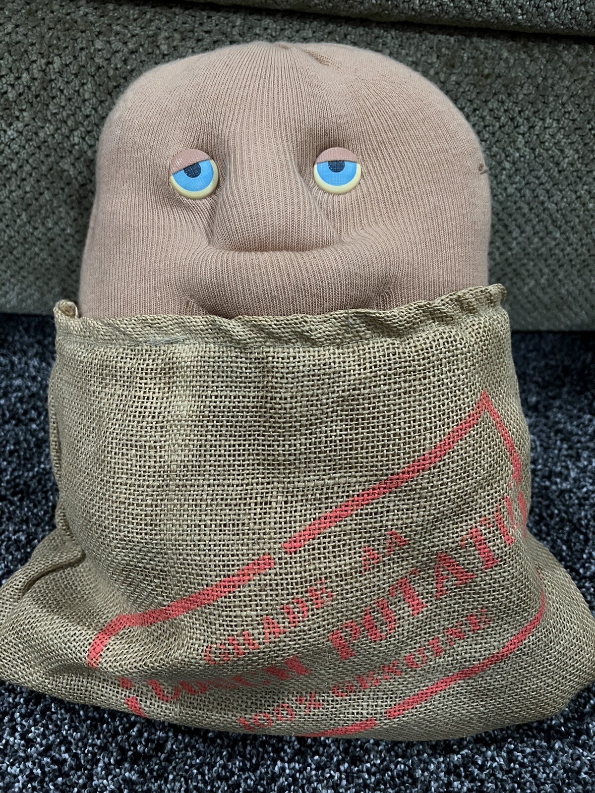Vintage 1987 Couch Potato Plush Blue Eyes with Burlap Sack Coleco Inc