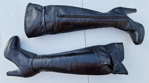 CODICI E SEGNI Sz 35 Or 4 Black Leather Over Knee Zip Boots - Picture 2 of 17